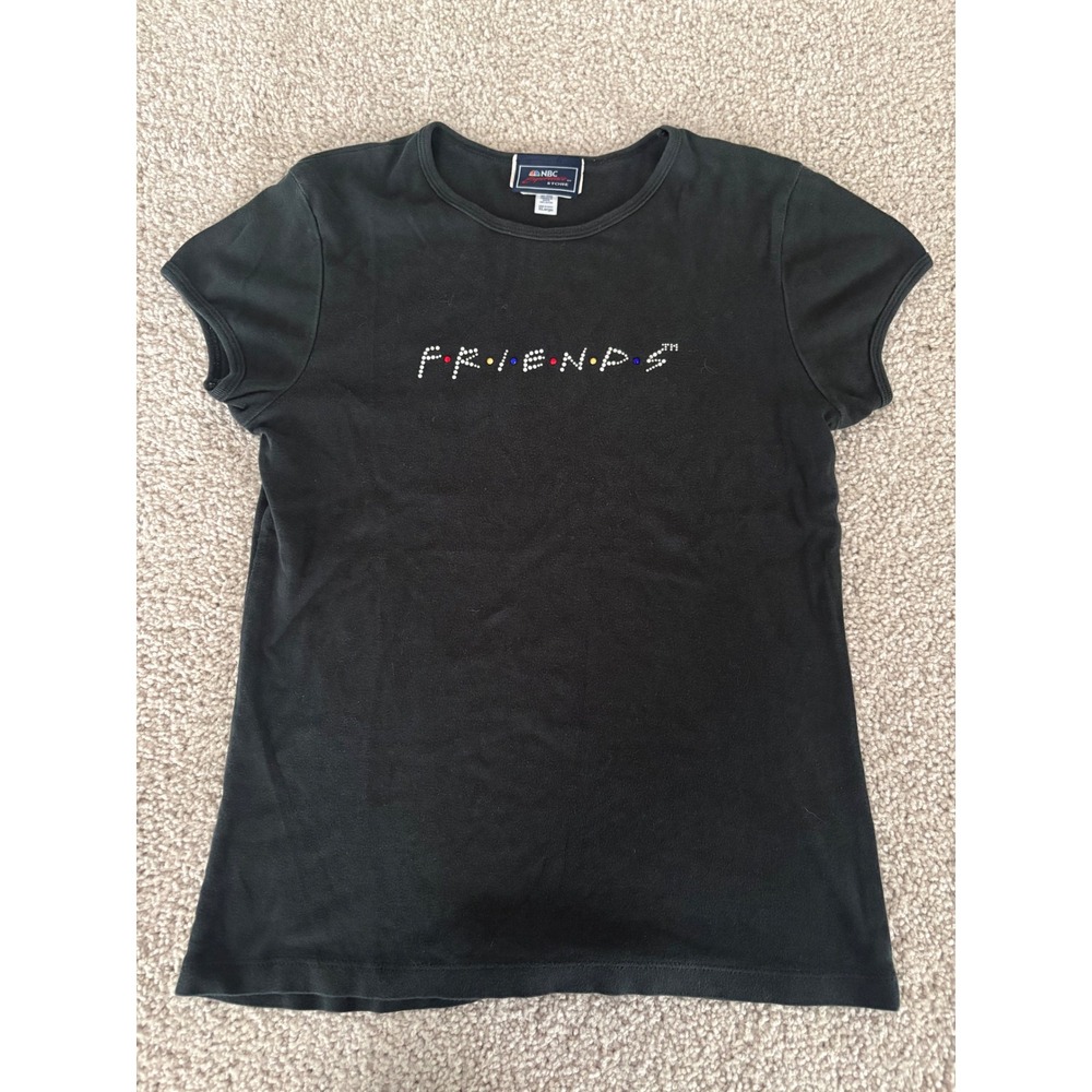 Vintage Y2K Friends TV Show Rhinestone Logo Baby Tee NBC Store Black XL